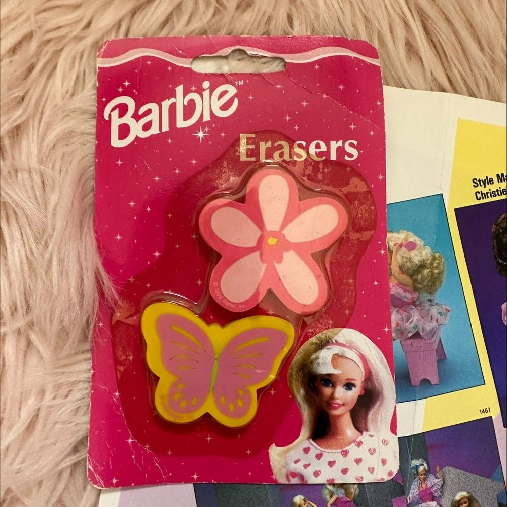 1998 BARBIE ERASERS- FLOWER AND‎ BUTTERFLY